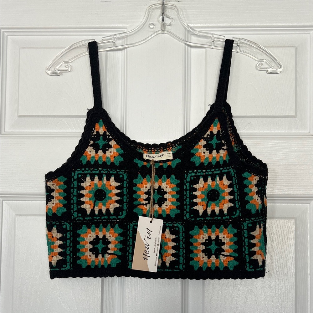 Orange and Black Crochet Crop Top